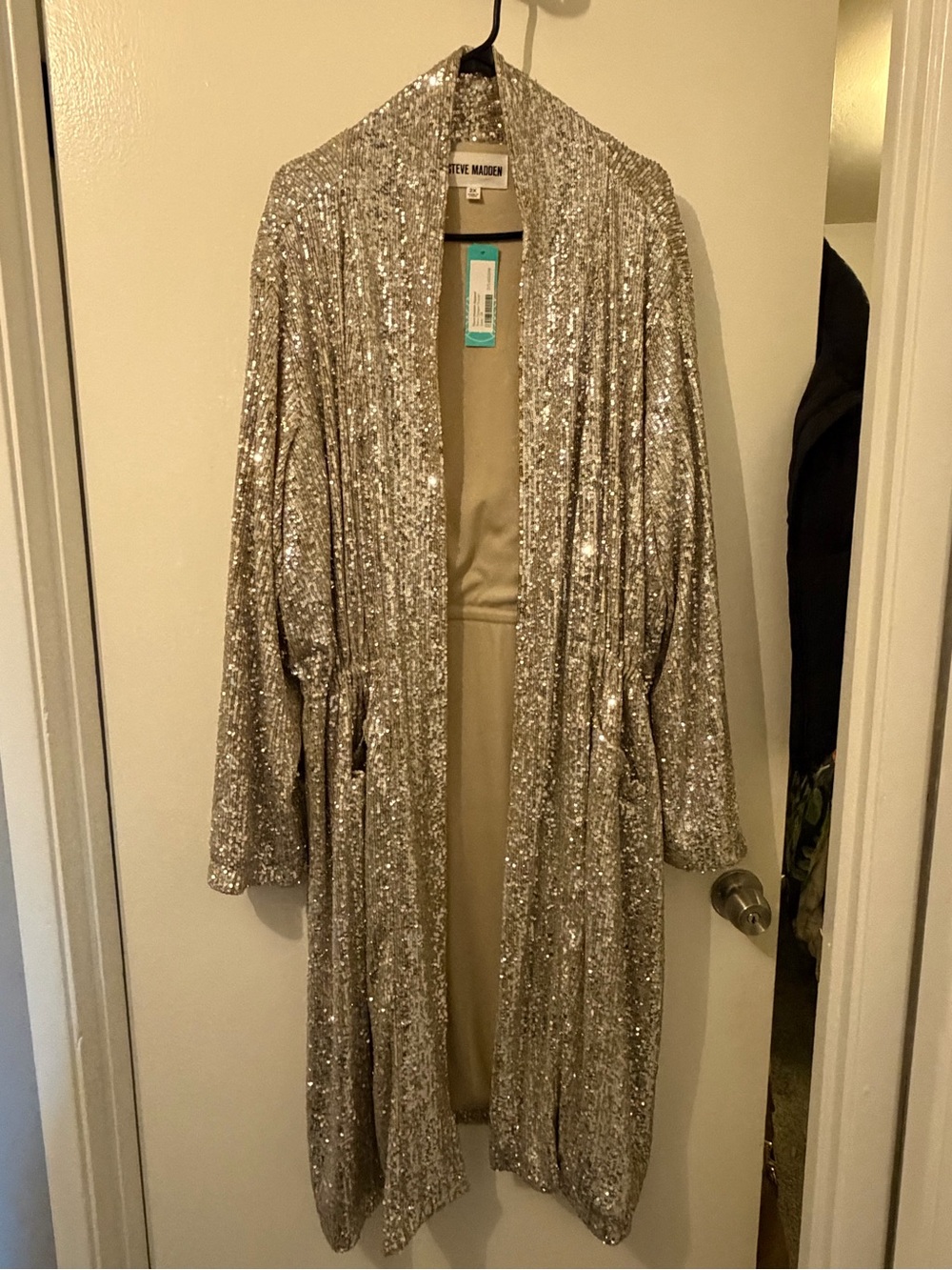 Steve Madden Gold Sequin Drape Cardigan